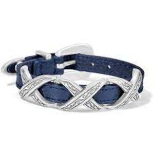 Brighton  Kriss Kross Etched French Blue Leather Bandit Bracelet